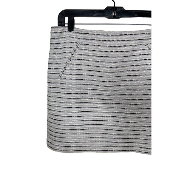 Loft Skirt Womens 8 Medium Mini Blue Black Cream Striped Tweed Work Casual - Picture 2 of 13